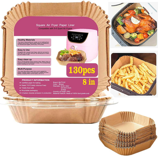 Air Fryer Liners for Pink Air Fryer, Paper Liners Disposable for Paris Hilton air fryer, White Air Fryer, Beelicious Air Fryer, 8 Inch 130PCs Square Food Grade Parchment Paper