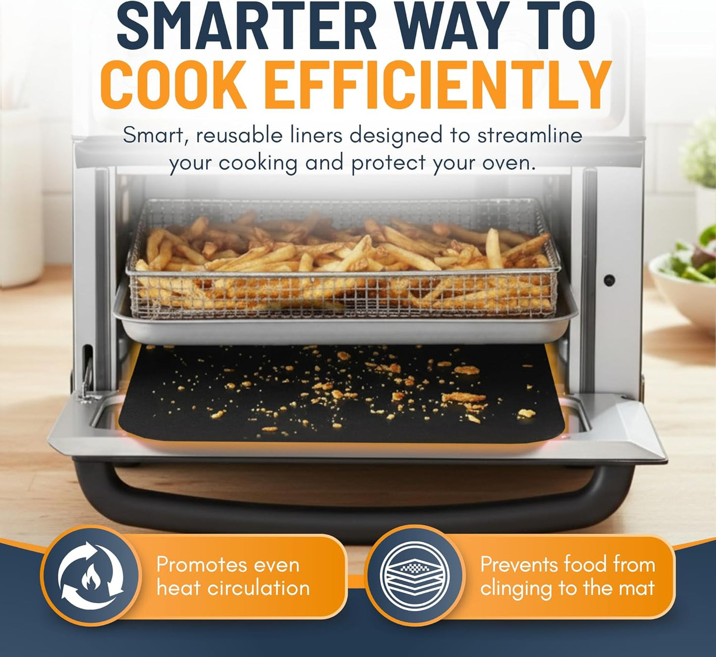 Toaster Oven Liners for Bottom of Oven (6 Pack) Reusable Non-Stick Heat Resistant Toaster Liners, Compatible with Ninja, Cuisinart, Emeril Lagasse & More, Toaster Mat, 12"x12" (Black)