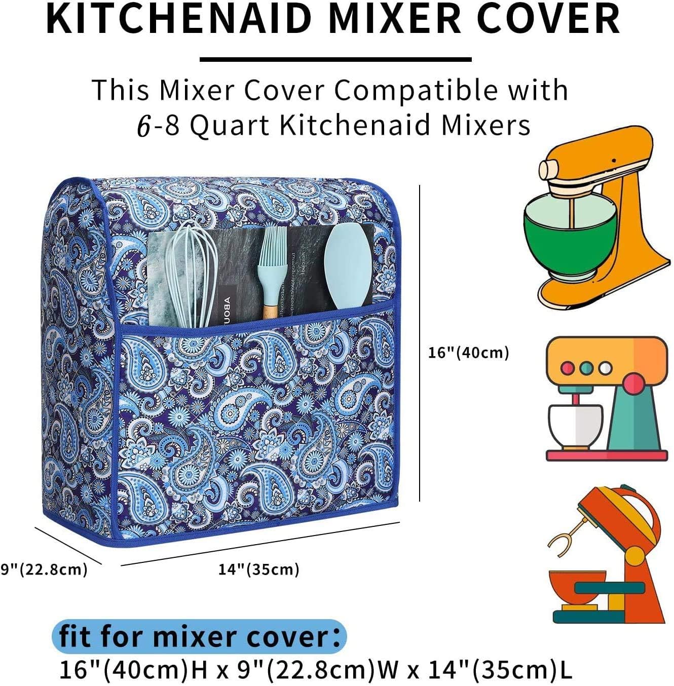 Kitchen Aid Mixer Cover,Kitchen Mixer Cover Compatible with 6-8 Quarts Kitchenaid/Hamilton Stand Mixer,Stand Mixer Covers,Dust Cover For Kitchen Aid Mixer.Kitchen Aid Mixer Assecories.Paisley