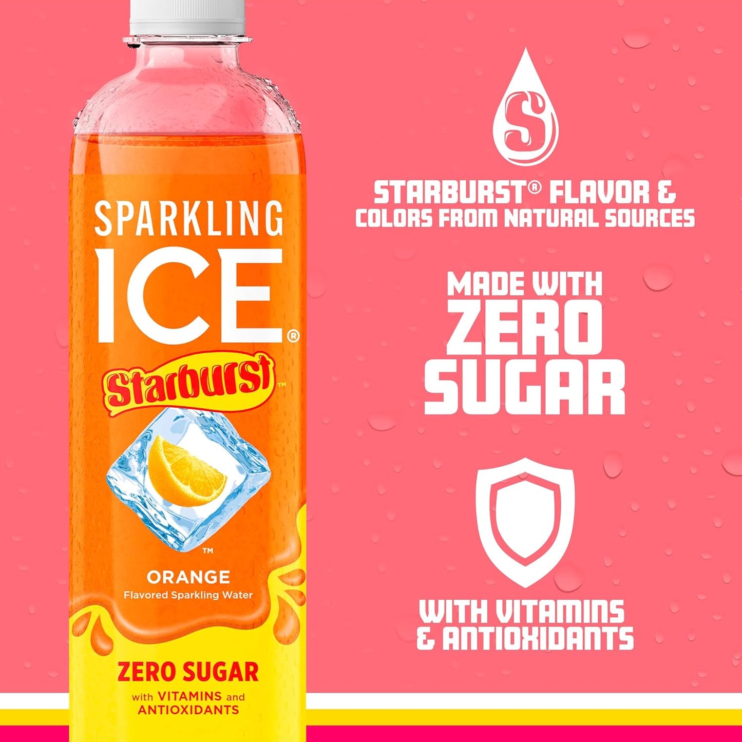 Sparkling Ice STARBURST Orange, Zero Sugar Flavored Sparkling Water, with Vitamins and Antioxidants, Low Calorie Beverage, 17 fl oz Bottles (Pack of 12).