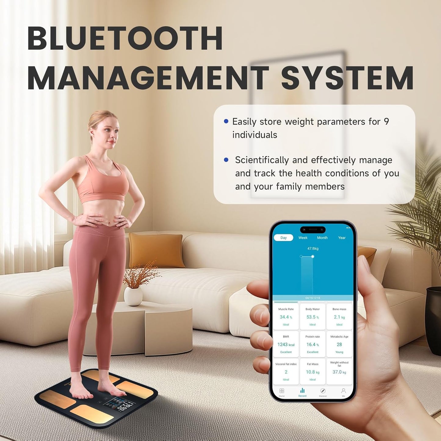 EILISON Highly Advance 2-in-1 Digital & Analog Weighing Scale for Body Weight-400lbs, 4 High Precison GX Sensor Accurate, Thick Tempered Glass, Extra Large Display (red) (Smart Black)