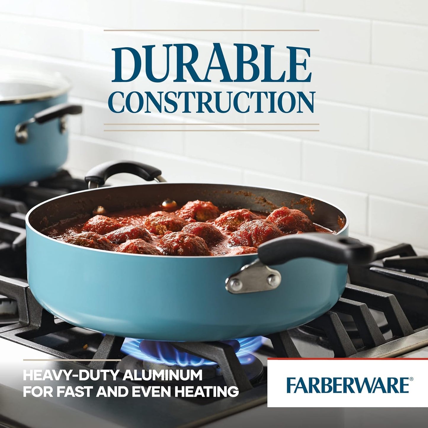 Farberware Cookstart DiamondMax Nonstick Jumbo Cooker with Lid and Helper Handle, Dishwasher Safe, 6 Quart - Aqua
