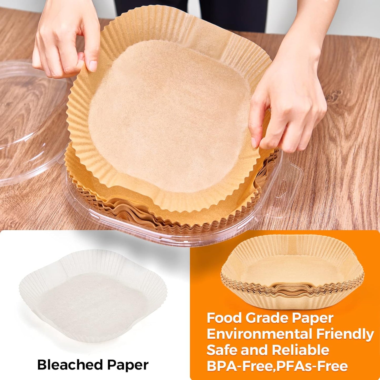 Vailnd Air Fryer Disposable Paper Liners 9inch Square, 125PCS Non-Stick Food Grade Air Fryer Parchment Paper, Oil Resistant & Waterproof Baking Liner for 8-12 QT Oven