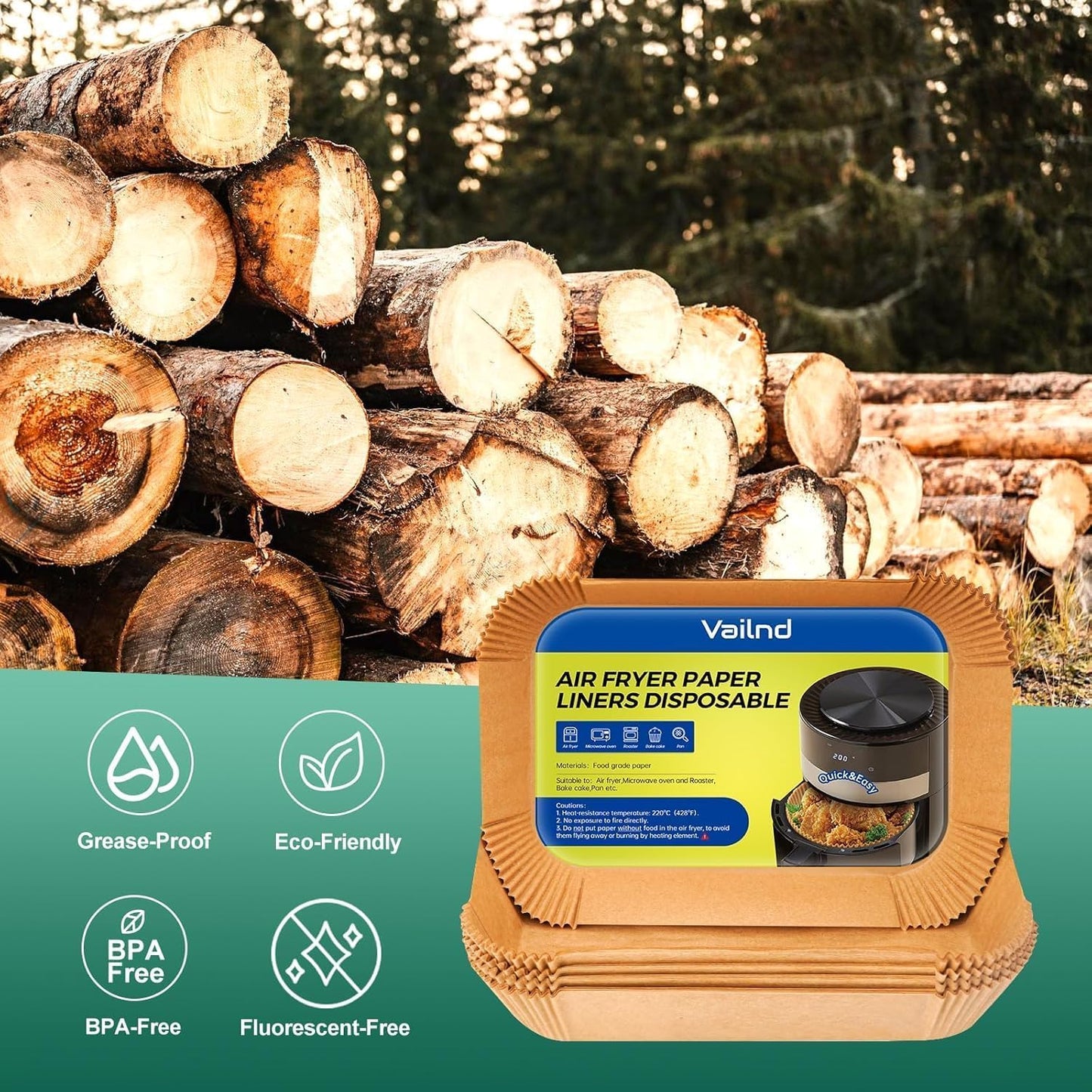 300PCS Air Fryer Liners Disposable for Ninja Dual Basket, Grease Proof Parchment Paper for Ninja DZ201 | DZ401 | Chefman | COSORI 2-Basket Air Fryer, Non-Stick AirFryer Liners by Vailnd