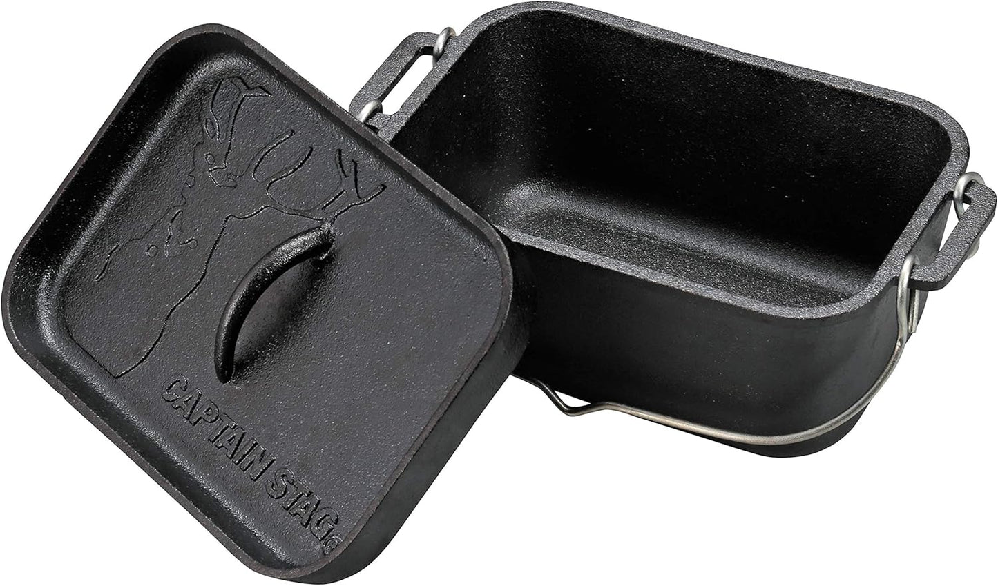 Captain Stag UG-3063 Dutch Oven, Iron Casting, Square Shape, Dutch Oven, Width 10.6 x Depth 6.7 x Height 4.7 inches (270 x 170 x 120 mm), Full Water Capacity: 0.7 gal (2.3 L), No Seasoning Required