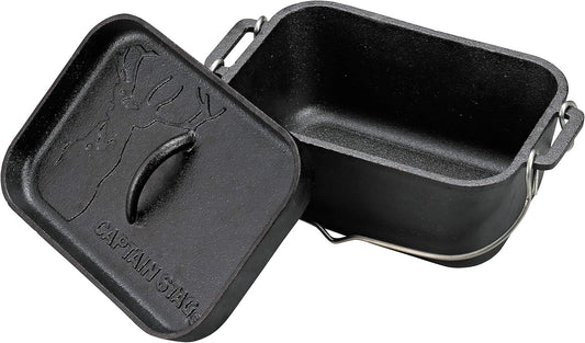 Captain Stag UG-3063 Dutch Oven, Iron Casting, Square Shape, Dutch Oven, Width 10.6 x Depth 6.7 x Height 4.7 inches (270 x 170 x 120 mm), Full Water Capacity: 0.7 gal (2.3 L), No Seasoning Required