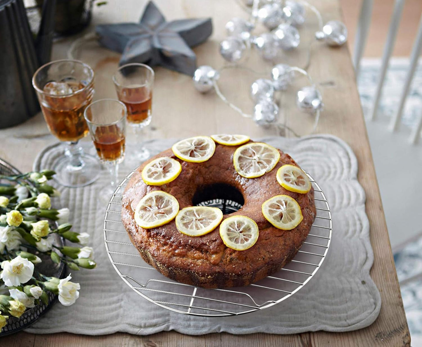 TeamFar Round Cooling Rack Set of 2, 10½ Inch Round Wire Baking Steaming Roasting Rack Set Stainless Steel, Healthy & Mirror Finish, Oven & Dishwasher Safe