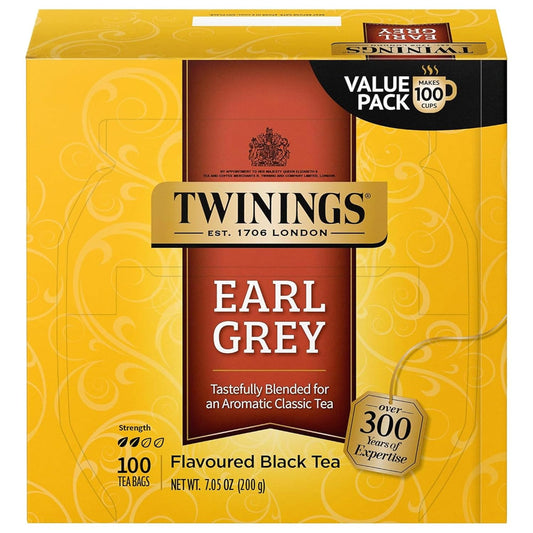 Twinings Earl Grey Black Tea Individually Wrapped Bags, 100 Count (Pack of 1), Flavoured with Citrus & Bergamot, Caffeinated, Enjoy Hot or Iced, 100 Teabags