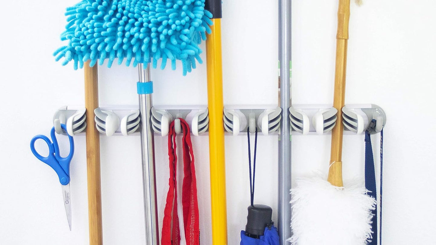 Evriholder Grip & Store Broom Holder 5 Position, Easy Way to Organize, Organized Laundry Room, Easily Store Tools and More, Strong Grip Technology, Gray