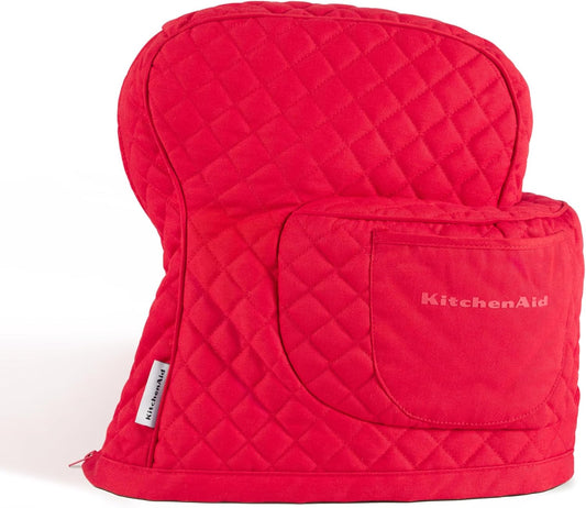 KITCHENAID Fitted Tilt-Head Stand Mixer Cover with Storage Pocket, Quilted 100% Cotton,14.4"x18"x10", Passion Red