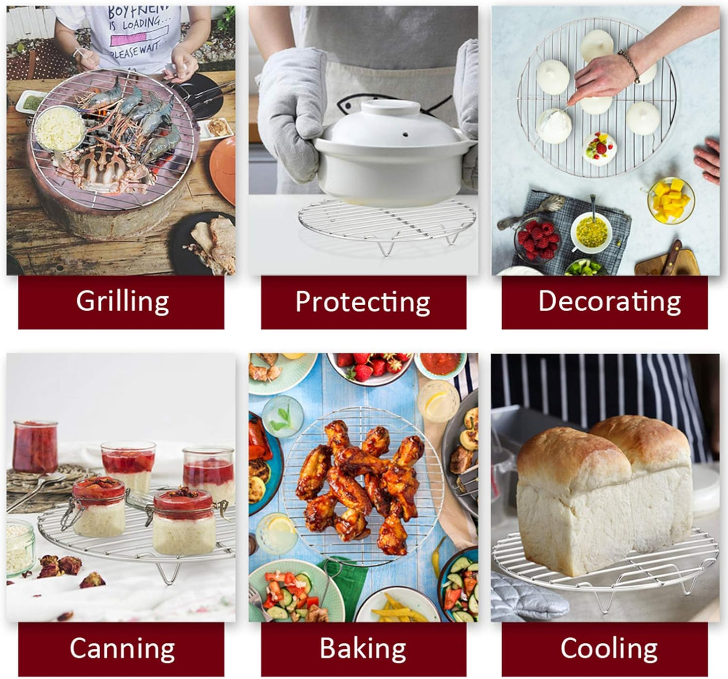 TeamFar Round Cooling Rack Set of 2, 10½ Inch Round Wire Baking Steaming Roasting Rack Set Stainless Steel, Healthy & Mirror Finish, Oven & Dishwasher Safe