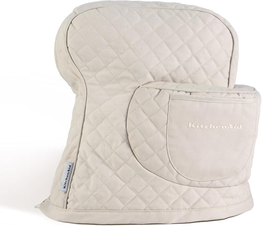KITCHENAID Fitted Tilt-Head Stand Mixer Cover with Storage Pocket, Quilted 100% Cotton,14.4"x18"x10", Milkshake