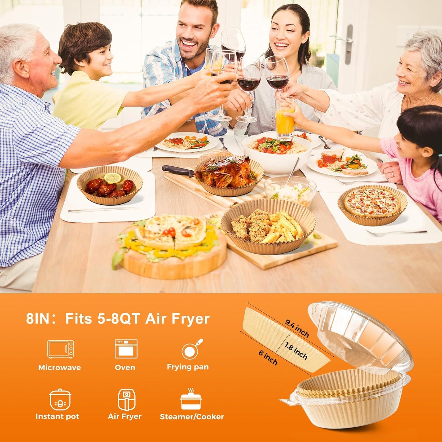 250 Pcs 8" Round Air Fryer Liners Disposable, Unbleached Parchment Paper Liners for Airfryer Basket, Non-Stick & Leakproof Baking Paper for Oven Roasting