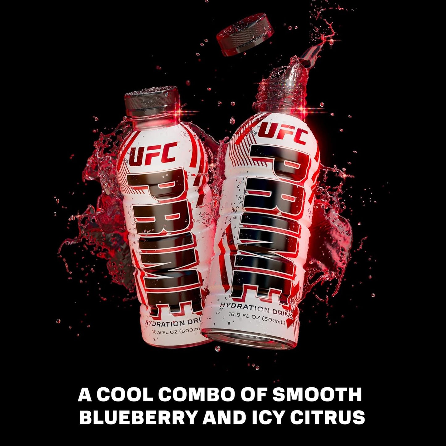 PRIME Hydration UFC, Sports Drinks, Electrolyte Enhanced for Ultimate Hydration, 250mg BCAAs, B Vitamins, Antioxidants, Low Sugar, 16.9 Fl Oz, 12 Pack