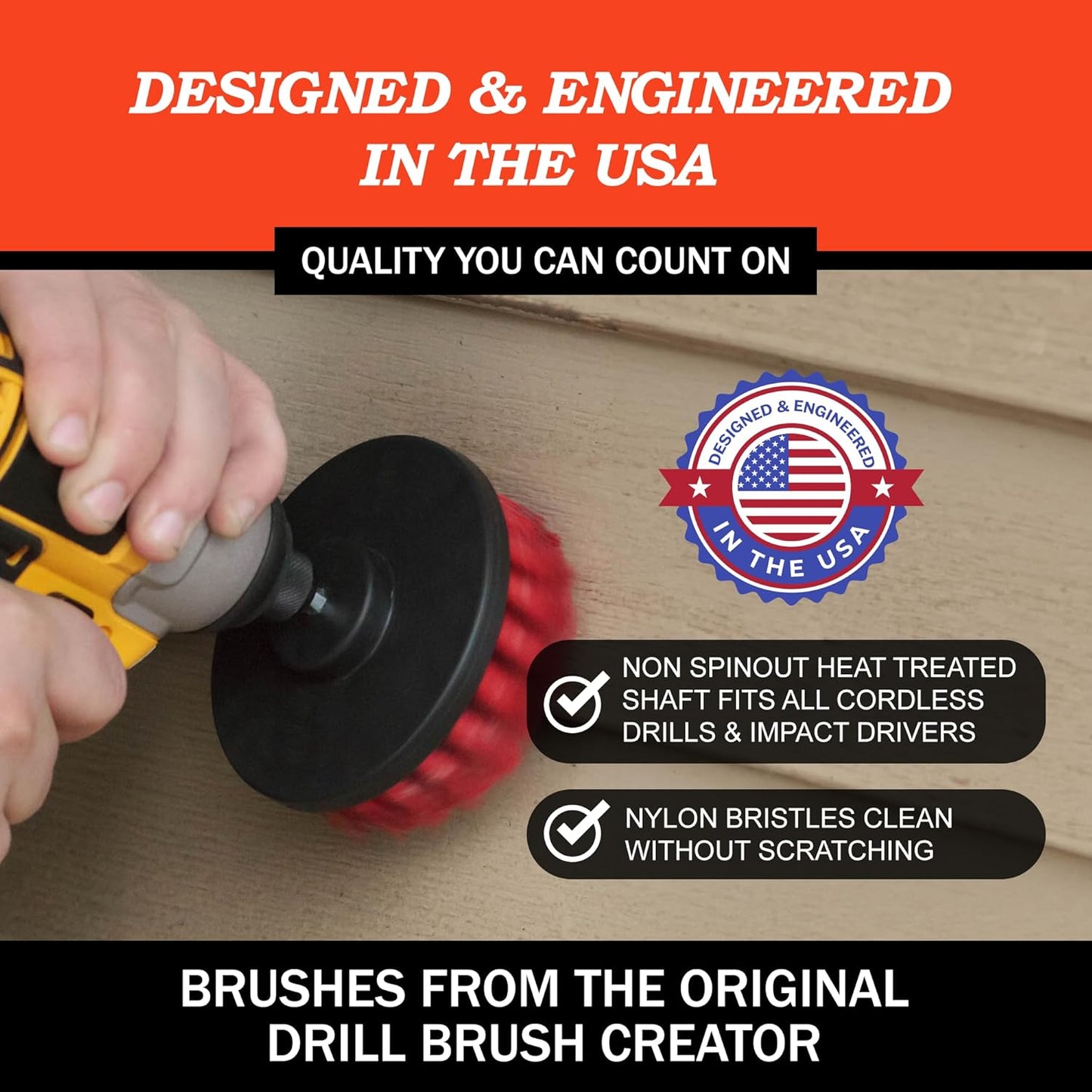 Drillbrush Heavy Duty Stiff Bristle Brush Kit – Power Scrubber Attachment for Concrete, Brick, Siding, Stone, Driveways, Fireplaces, Hard Water Stains, Gravestone & Cemetery Headstone Cleaning Brushes