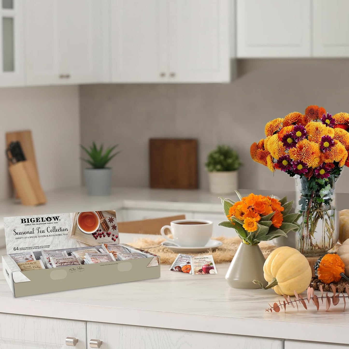 Bigelow Tea Seasonal Tea Collection, Caffeine Tea Variety Pack Gift Sampler, Holiday Tea Gift Set, 64 Count Box (Pack of 1), 64 Tea Bags Total