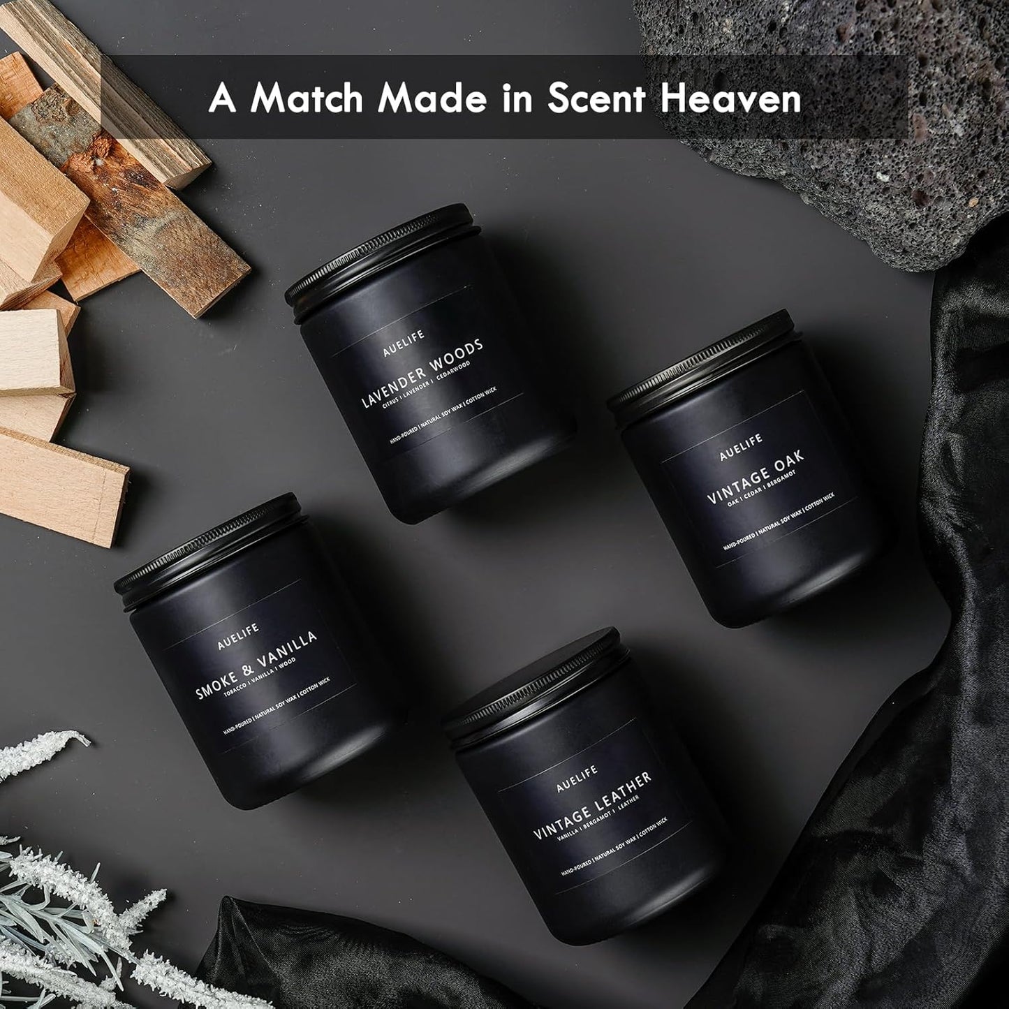 Winter Candle Gift Set for Men – 4 Pack Soy Candles with Cedar Oakmoss, Pine & Clove, Amber Patchouli, Sandalwood – Masculine Scented Candles for Home, Christmas Gift Set for Dad Fathers Day