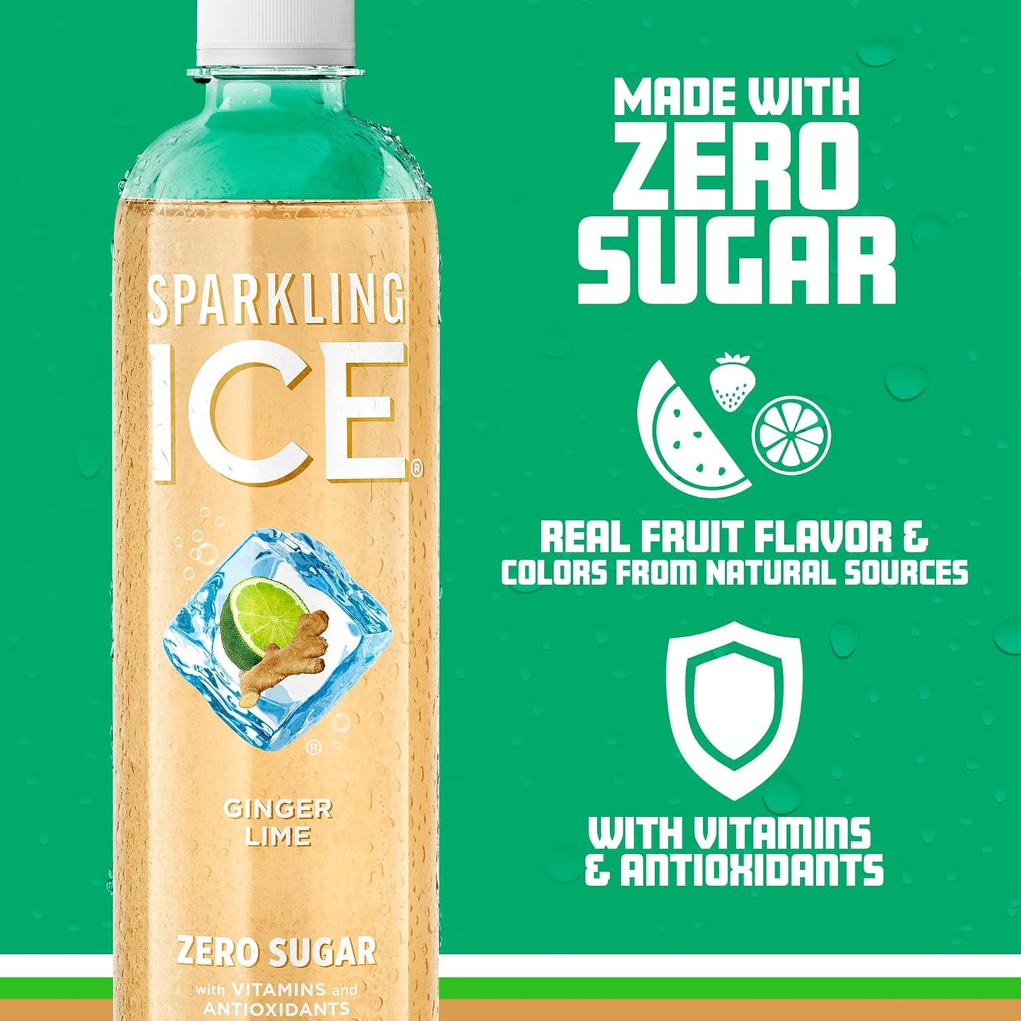 Sparkling Ice, Ginger Lime Sparkling Water, Zero Sugar Flavored Water, with Vitamins and Antioxidants, Low Calorie Beverage, 17 fl oz Bottles (Pack of 12)