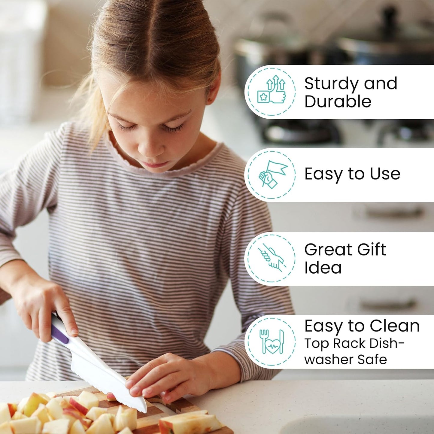 Zulay Kitchen 3-Piece Kids Knife Set for Real Cooking & Baking - Toddler Knives for Cutting Fruits, Veggies, & Cake - Children’s Montessori Knive with Serrated Edges - Safe & Fun Lettuce Knife (Multi)