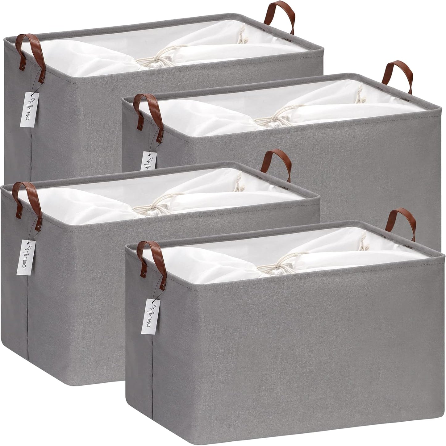 Hinwo 70L Extra Large Storage Bins, 4-Pack Closet Organizers and Storage, Foldable Clothes Storage Baskets with Handles, Containers for Clothing, Blanket, Comforters, Toys, Bedding (Gray)