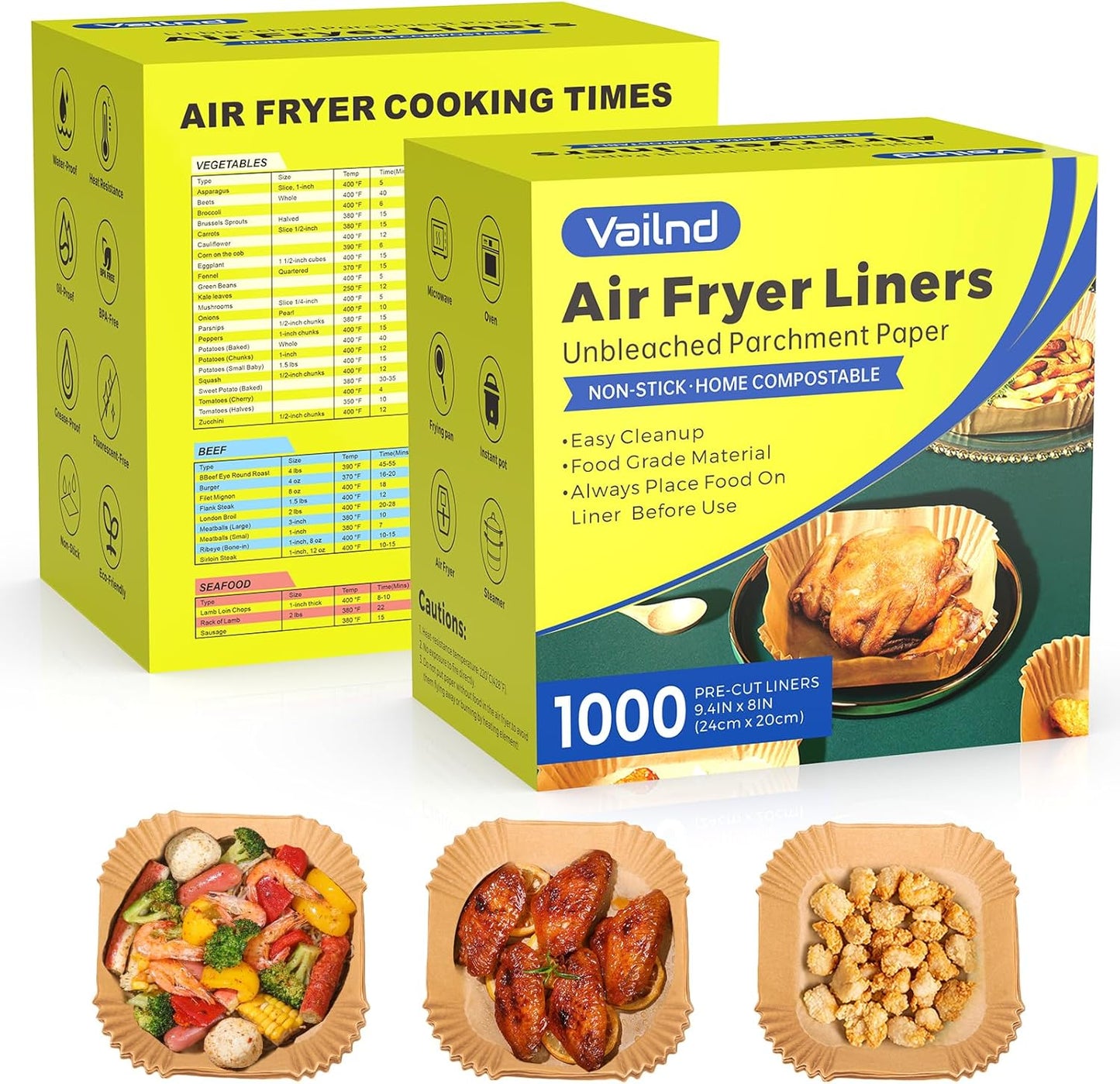 1000 Pcs Air Fryer Paper Liners, 8" Square Air Fryer Liners Disposable, Heavy-Duty Parchment Paper for 5-8 qt Airfryer Basket, Non-Stick & Grease-Proof Baking Liner for Oven Pan
