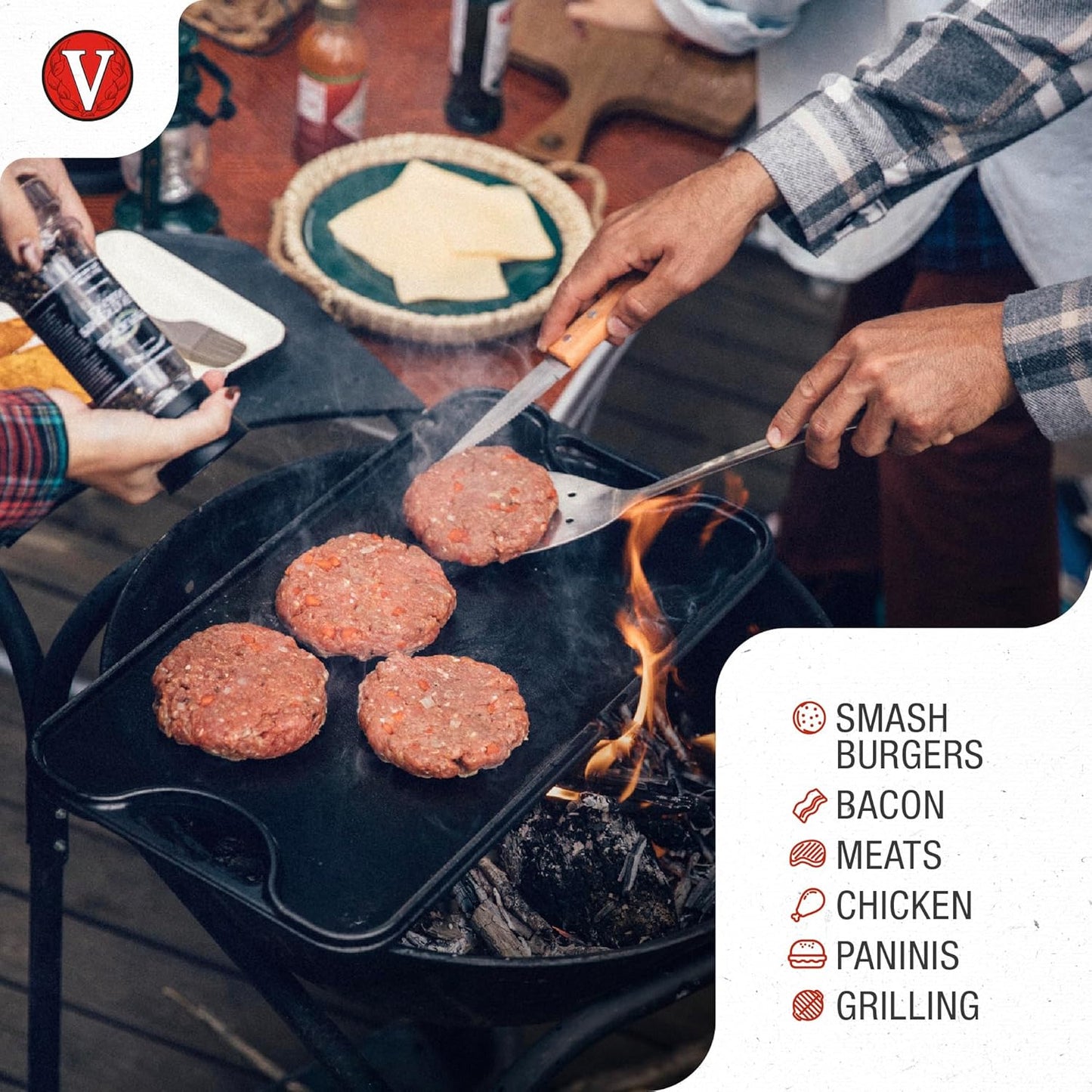 Victoria Round Cast Iron Meat Press with a Wire Handle, Preseasoned with Flaxseed Oil, Made in Colombia