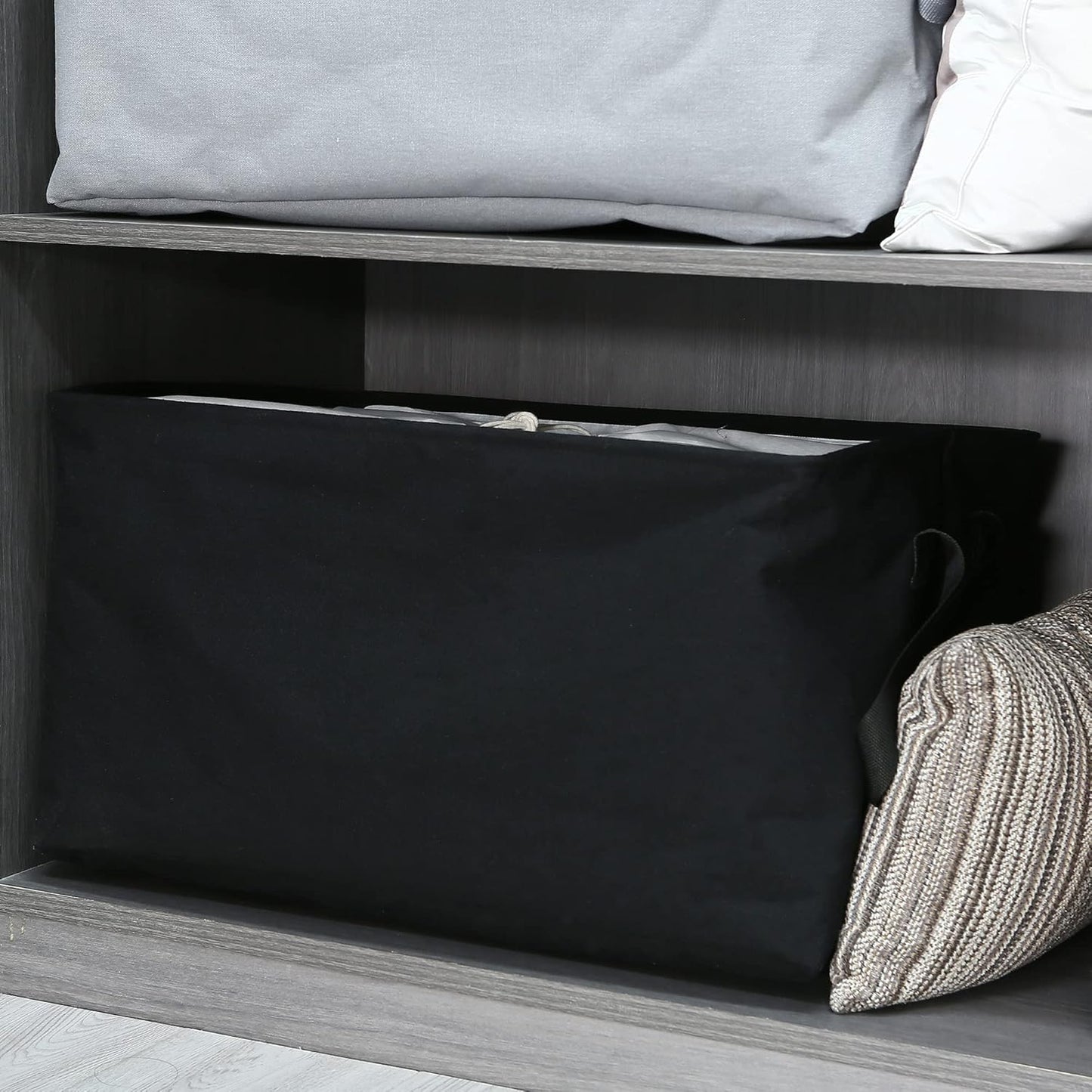 Hinwo 102L XXL Storage Bins, 2-Pack Closet Organizers and Storage, Foldable Clothes Storage Baskets with Handles, Containers for Clothing, Blanket, Comforters, Toys, Bedding (Black)