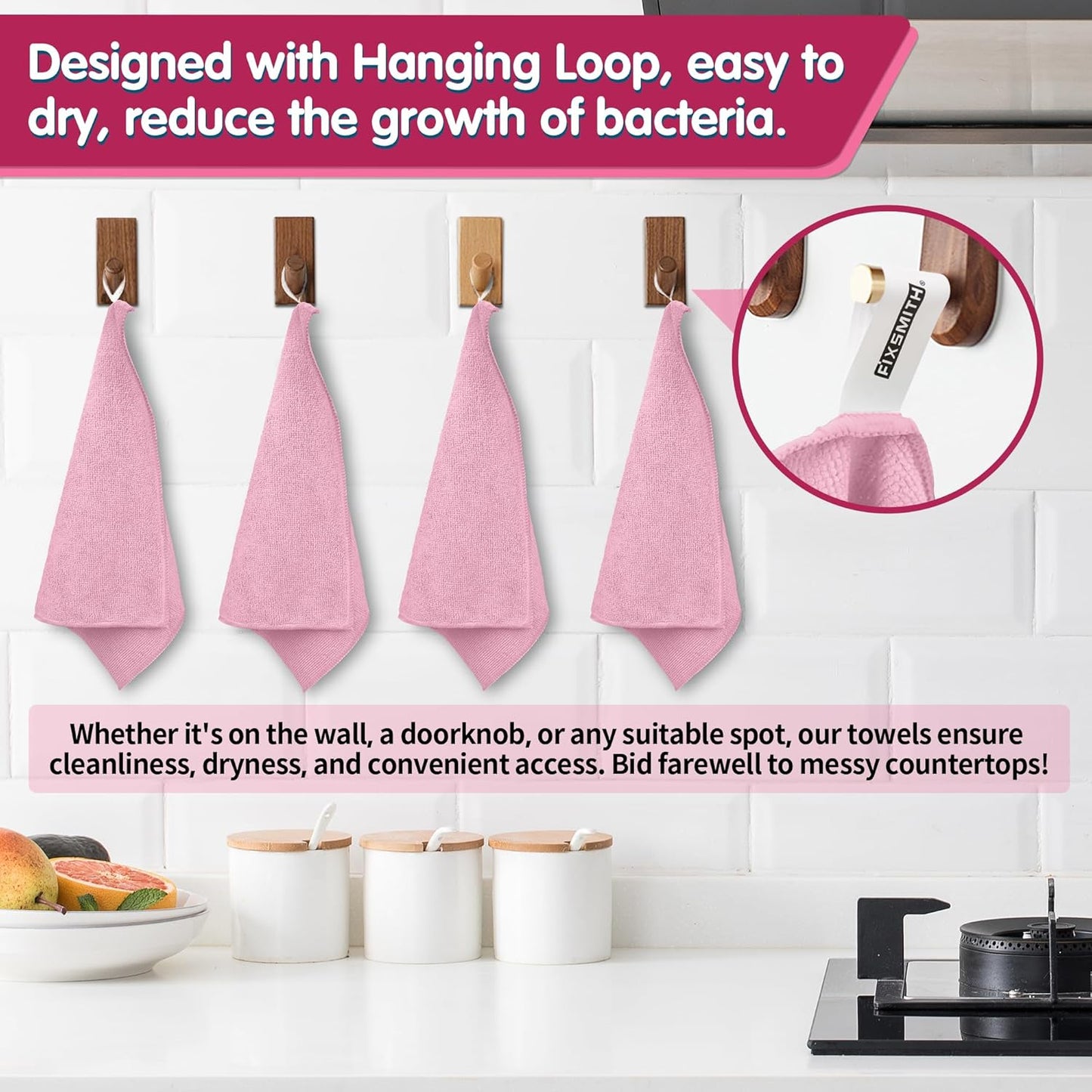 FIXSMITH Pink Microfiber Cleaning Cloth -Pack of 8, Highly Absorbent Cleaning Rags, 16"X12" All Purpose Cleaning Towels for Housekeeping, Kitchen, Car, Lint Free and Reusable Microfiber Towels