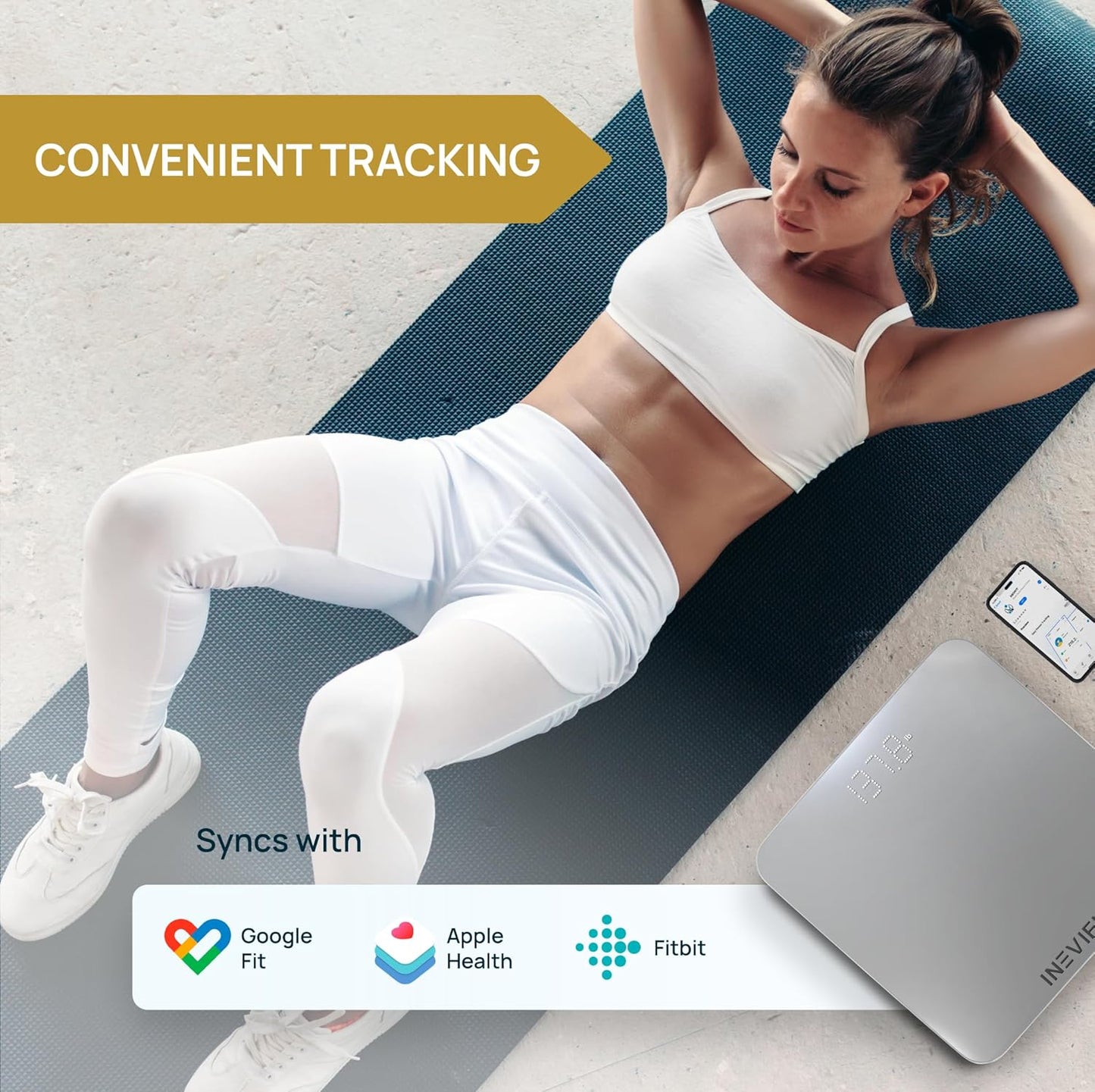 INEVIFIT Smart Bathroom Scale, Highly Accurate Bluetooth Digital Bathroom Body Weight Scale, Precisely Measures Weight & BMI for Unlimited Users (S-Silver)
