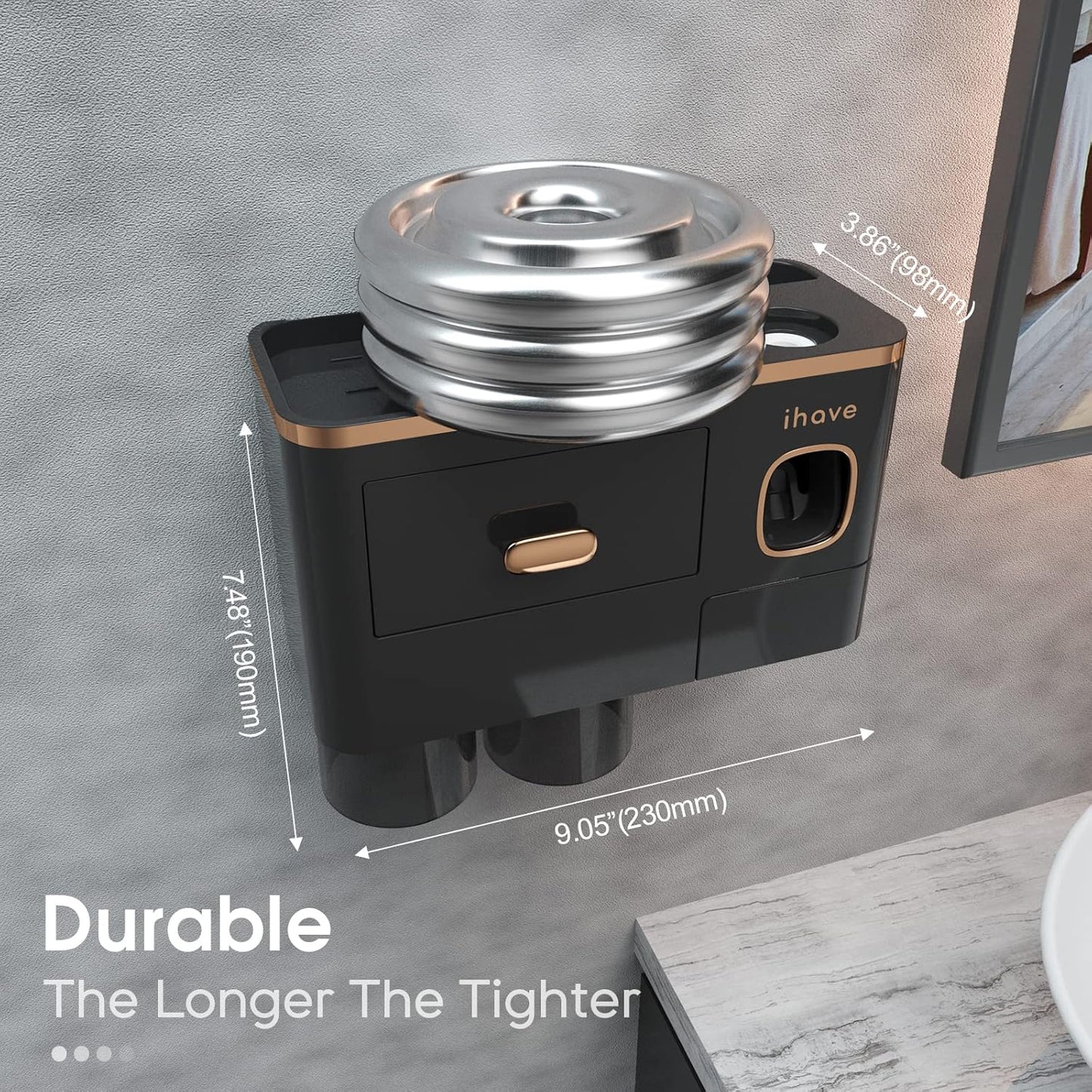 iHave Toothbrush Holders for Bathrooms - Upgrade Wall Mounted Toothbrush Holder with Toothpaste Dispenser - 2 Cups, Large Capacity Tray, Cosmetic Drawer - Bathroom Decor & Bathroom Accessories