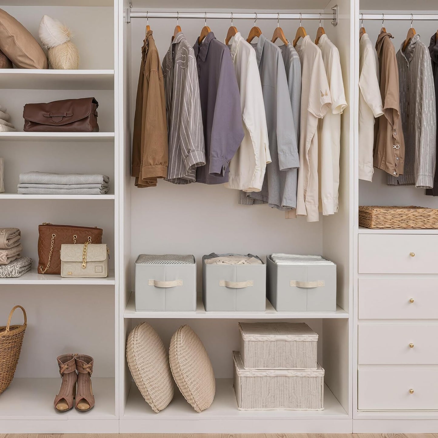 StorageWorks Storage Baskets for Shelves, Foldable Fabric Closet Storage Bins with Handles, Fabric Storage Bins Clothes Organizer, Light Gray, 3-Pack, Large