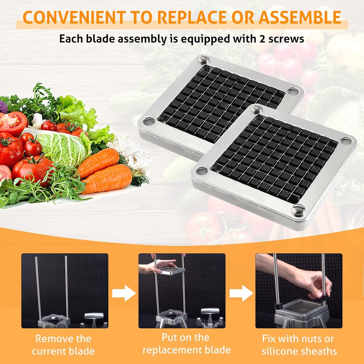 WICHEMI Replacement Blades 3/8" - Commercial Vegetable Chopper & Dicer, Stainless Steel, Onion & Tomato Cutter (2 Pack)