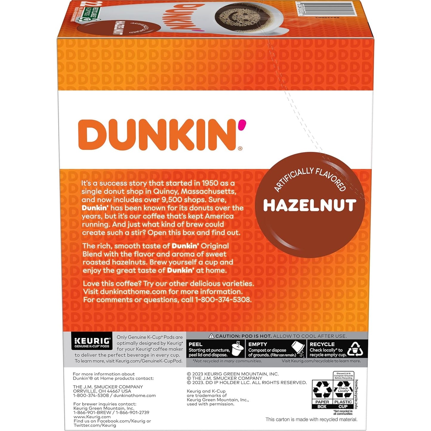 Dunkin' Hazelnut Flavored Coffee, 88 Keurig K-Cup Pods