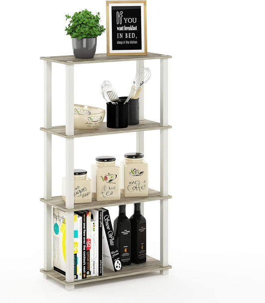 Furinno Turn-N-Tube 4-Tier Multipurpose Shelf Display Rack, Square Tube, Sonoma Oak/White