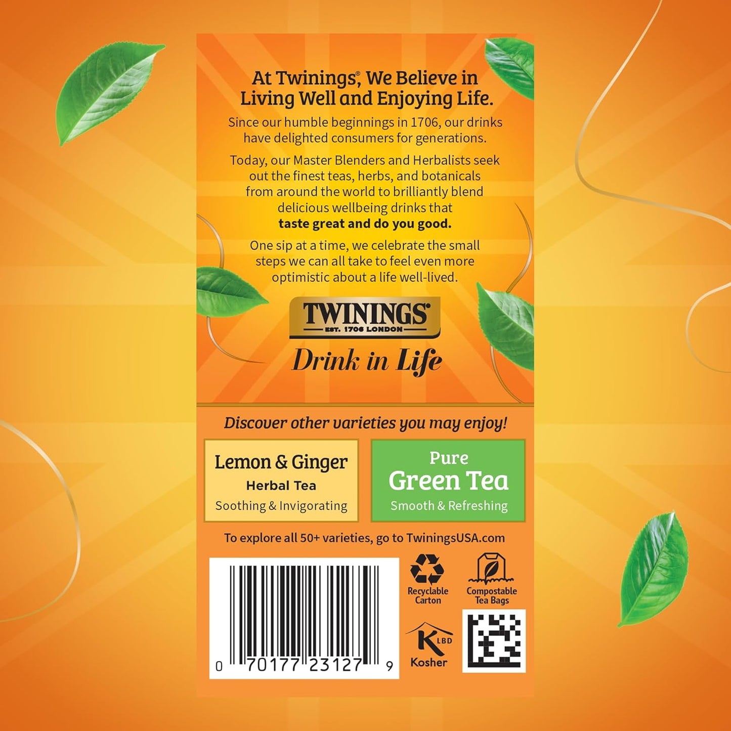 Twinings Honeybush, Mandarin, & Orange Herbal Tea Individually Wrapped Bags, 20 Count (Pack of 6), Naturally Caffeine-Free, Enjoy Hot or Iced, 120 Teabags