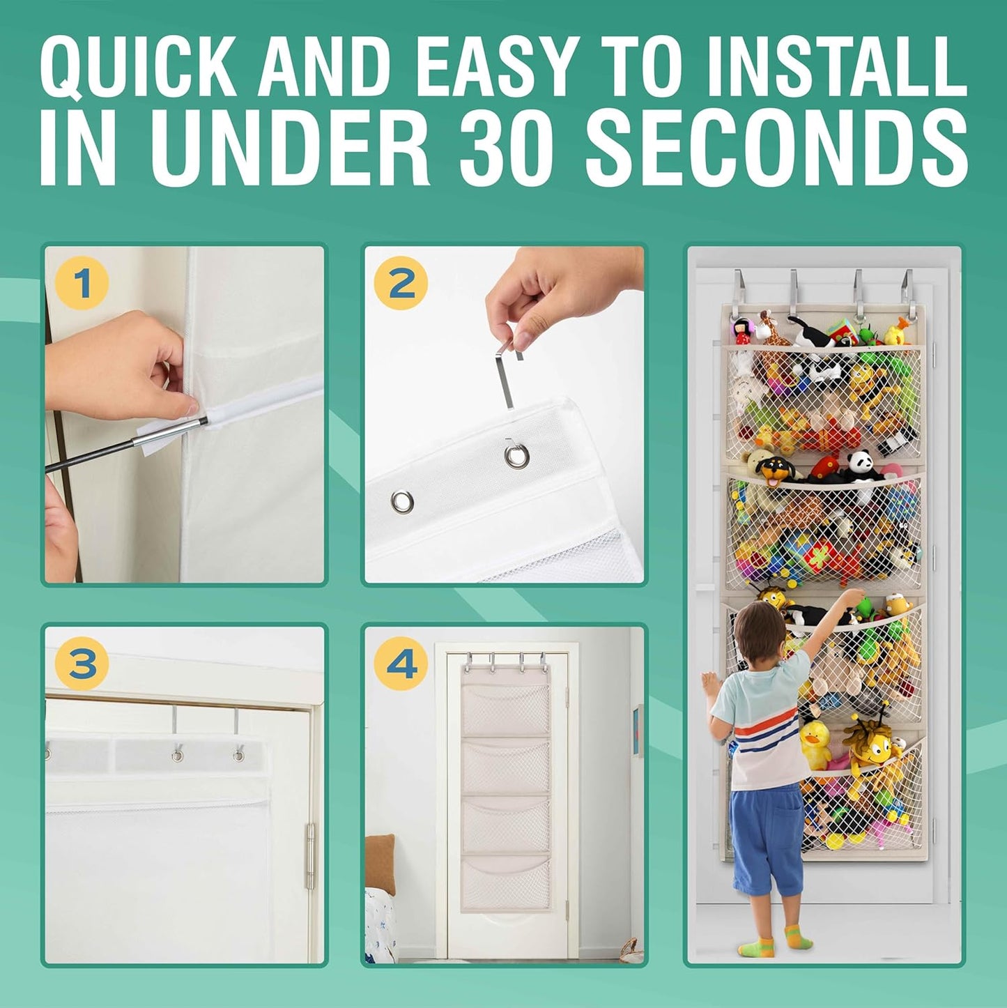 Honeyera The Original Stuffed Animal Storage (Patented) - Over Door Organizer for Stuffies, Baby Ideas Holder, Toy Plush Hammock Hanging Net Big Girls Toddler Large Bag Animals Stuffy Behind