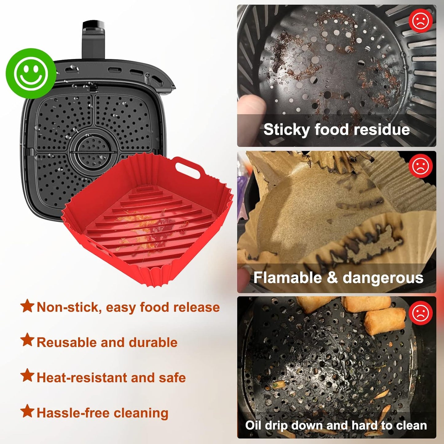 2 Pack Silicone Air Fryer Liners Reusable, 7.1 Inch Airfryer Liners 4-7 QT Square Air Fryer Liners Silicone Pot Oven Liner Baking Tray, Air Fryer Basket Mat Silicone Bowl Air Fryer Accessories
