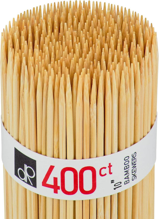 DecorRack 10" Natural Bamboo Skewers Sticks, 400 Wood Skewers for Grilling, BBQ, Kabob, Appetizers, Fruits, Smores, Cocktail, Brunch, Fondue Sticks, Barbeque, DIY Crafting, 10 inch (400 pack)