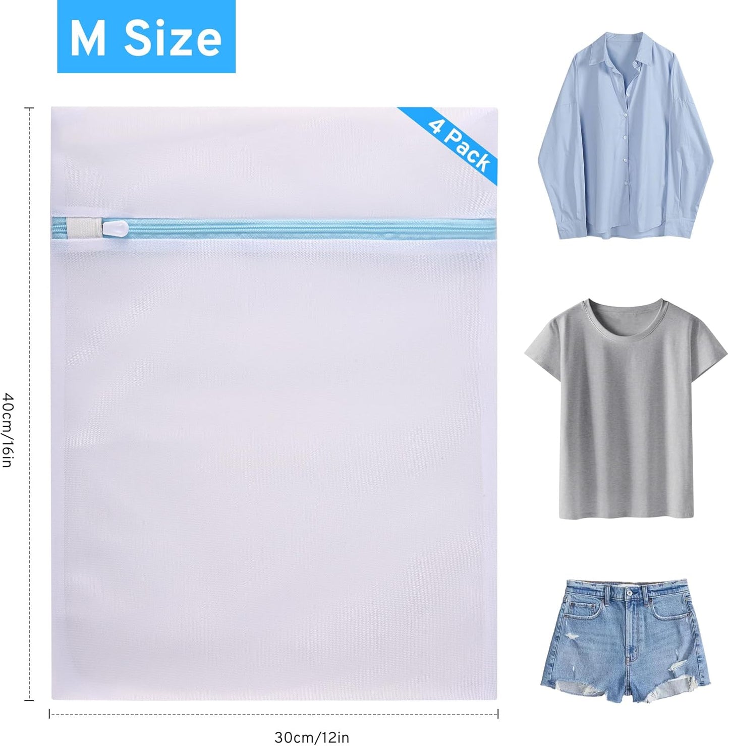 4 Pcs Mesh Laundry Bags Set for Delicates with AUTO-Lock Zipper, Lingerie Bags for Washing Delicates, Laundry Bags Mesh Wash Bags, Delicates Laundry Bag for Jeans,Blouse,Stocking,Bra(Medium,12" x 16")
