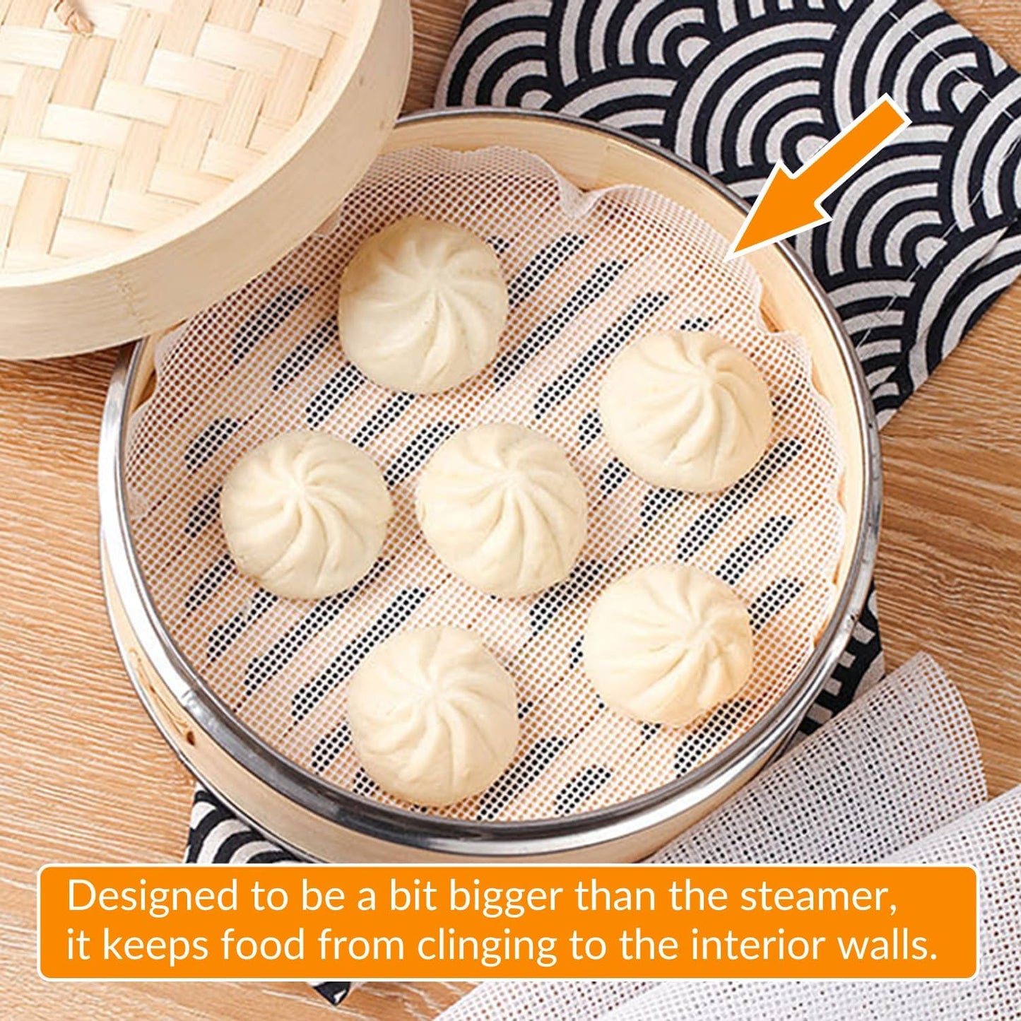 GUCUJI 11 Inch Silicone Bamboo Steamer Liners - Non-Stick, Reusable Steamer Mesh Mats for Steamed Buns, Dumplings, veggies, Dim Sum, Momo, Rice, and fish - Food Grade BPA Free (4Pcs)