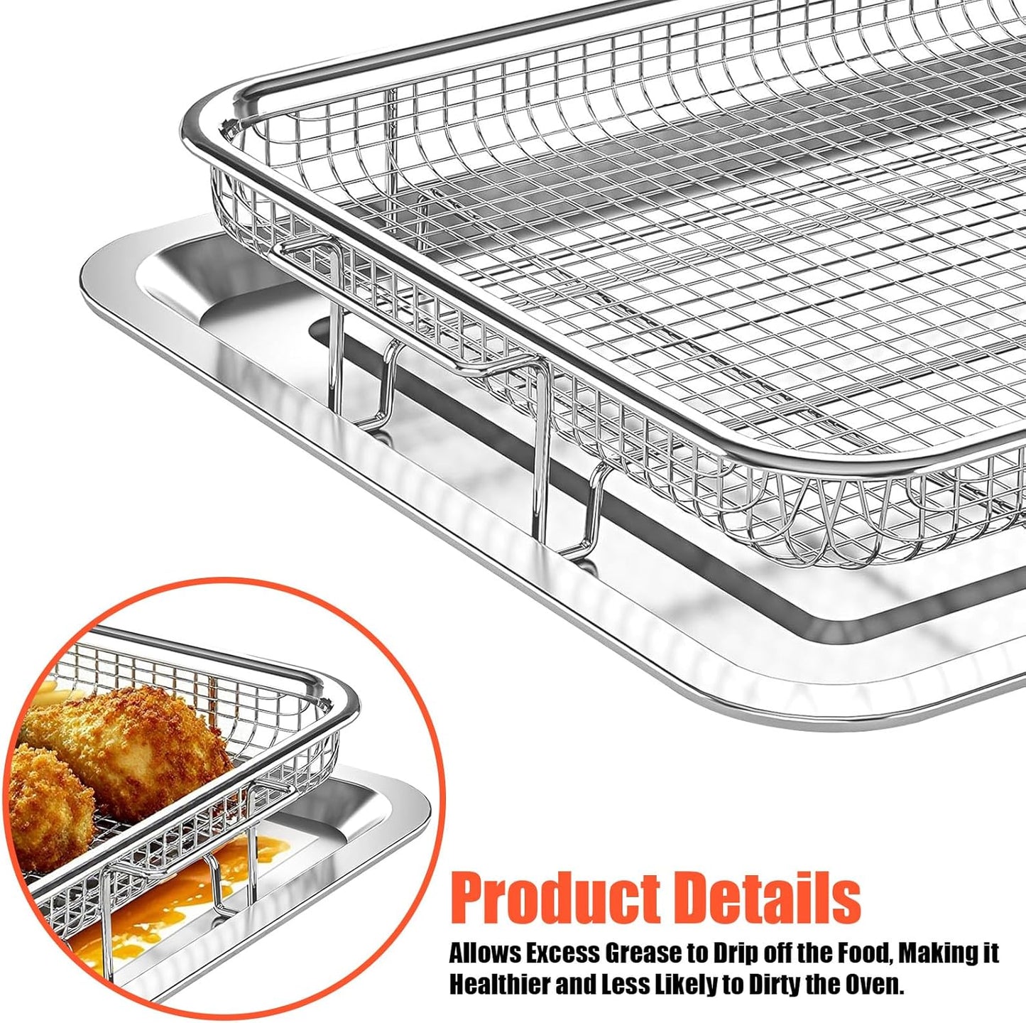 2 Set Air Fryer Basket,Oven Air Fryer Basket and Tray Set 15.6" x 11.6" &12.9"x9.7", Non-Stick Surface,Easy to Clean,With 100 PCS Parchment Papers