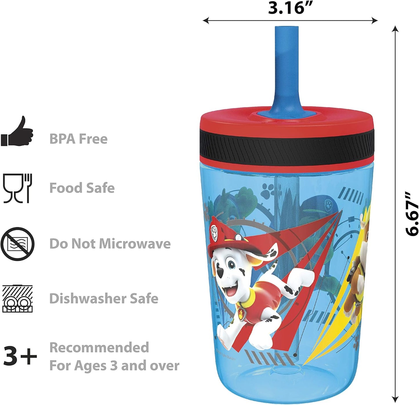 Zak Designs PAW Patrol Kelso Tumbler Set, Leak-Proof Screw-On Lid with Straw, Bundle for Kids Includes Plastic and Stainless Steel Cups with Additional Sipper (Paw Patrol- 3pc)