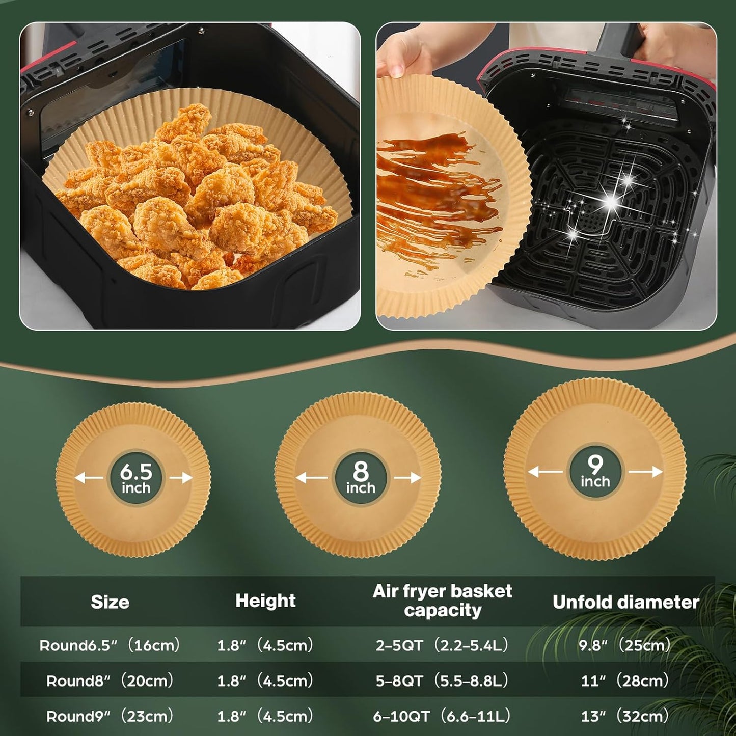 Air Fryer Paper Liners Disposable: 200Pcs 8 Inch Special Round Liners for Air Fryer, Grease and Water Proof Non Stick Basket Parchment Paper