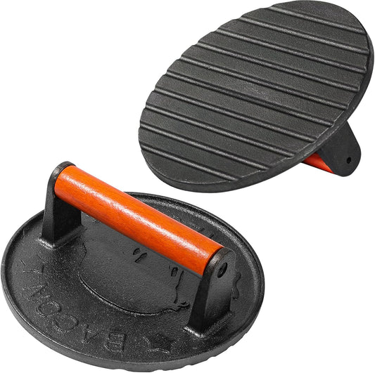 vivicreate 7 inch Burger Smasher,Patty Smasher,Hamburger Smasher Press,Griddle Press, Bacon Press, Grill Press, Burger Press,Meat Press, cast Iron Grill Press, Barbecue Press, with Wooden Handle