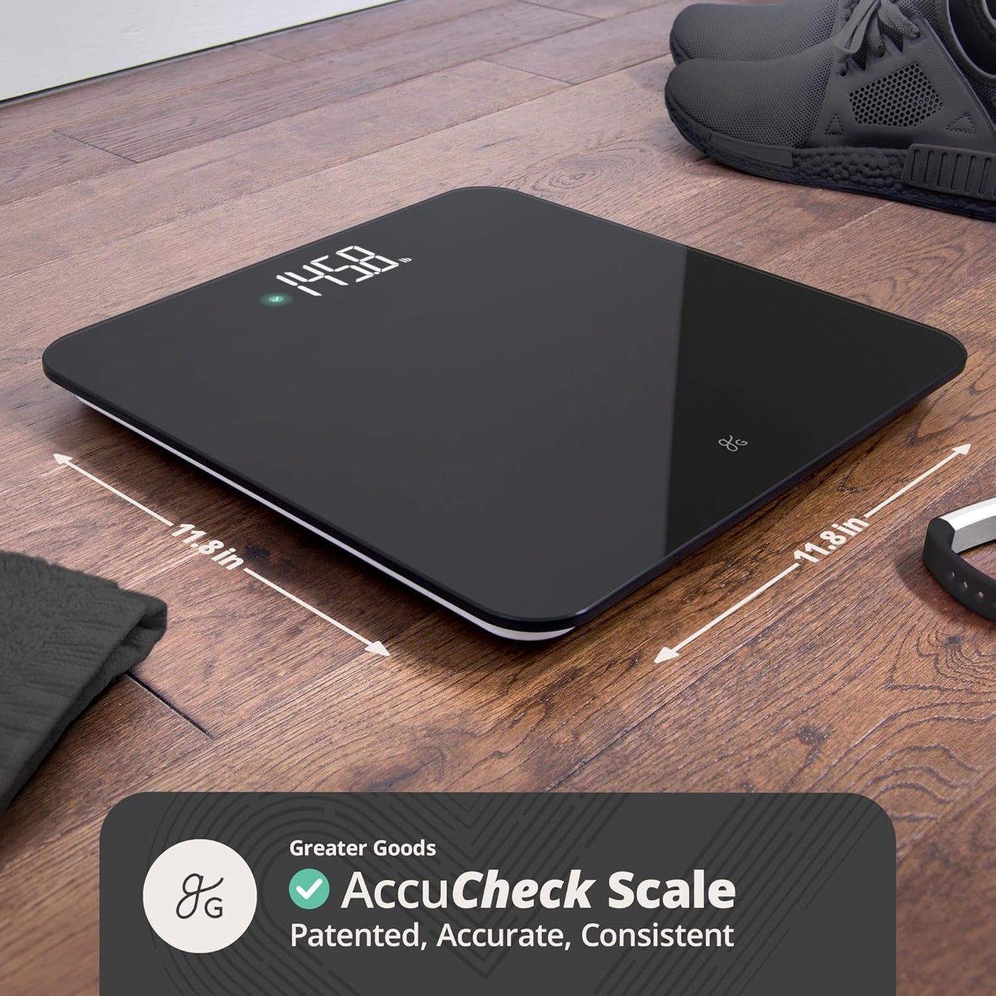 Greater Goods Digital AccuCheck Bathroom Scale for Body Weight, Capacity up to 400 lbs, Batteries Included, Black