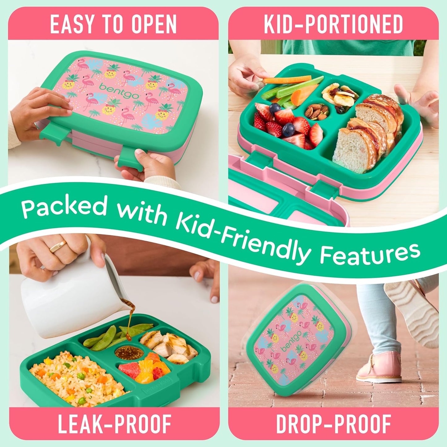 Bentgo Kids Prints Leak-Proof, 5-Compartment Bento-Style Kids Lunch Box - Ideal Portion Sizes for Ages 3-7, Durable, Drop-Proof, Dishwasher Safe, & PFAS & BPA-Free Materials (Tropical)