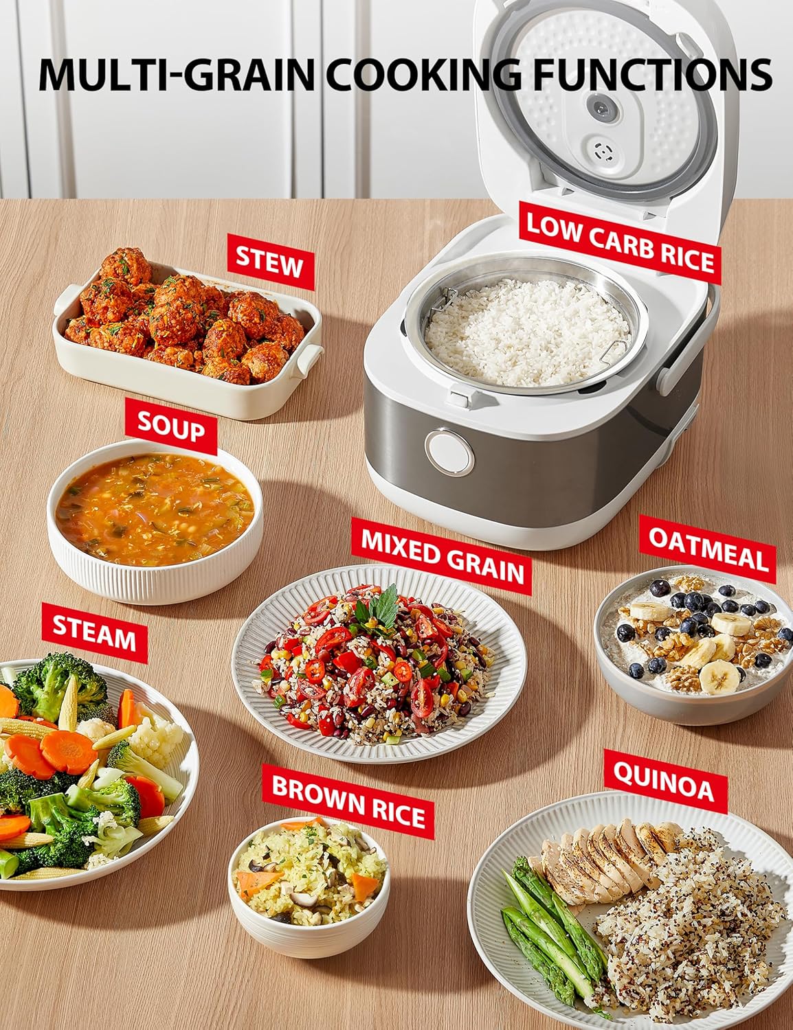 TOSHIBA Induction Heating Rice Cooker - Low Carb, Low Sugar, Digital Steamer, 5.5 Cups (Uncooked), 8 Cooking Functions, 24H Timer & Auto Keep Warm, Silvery white