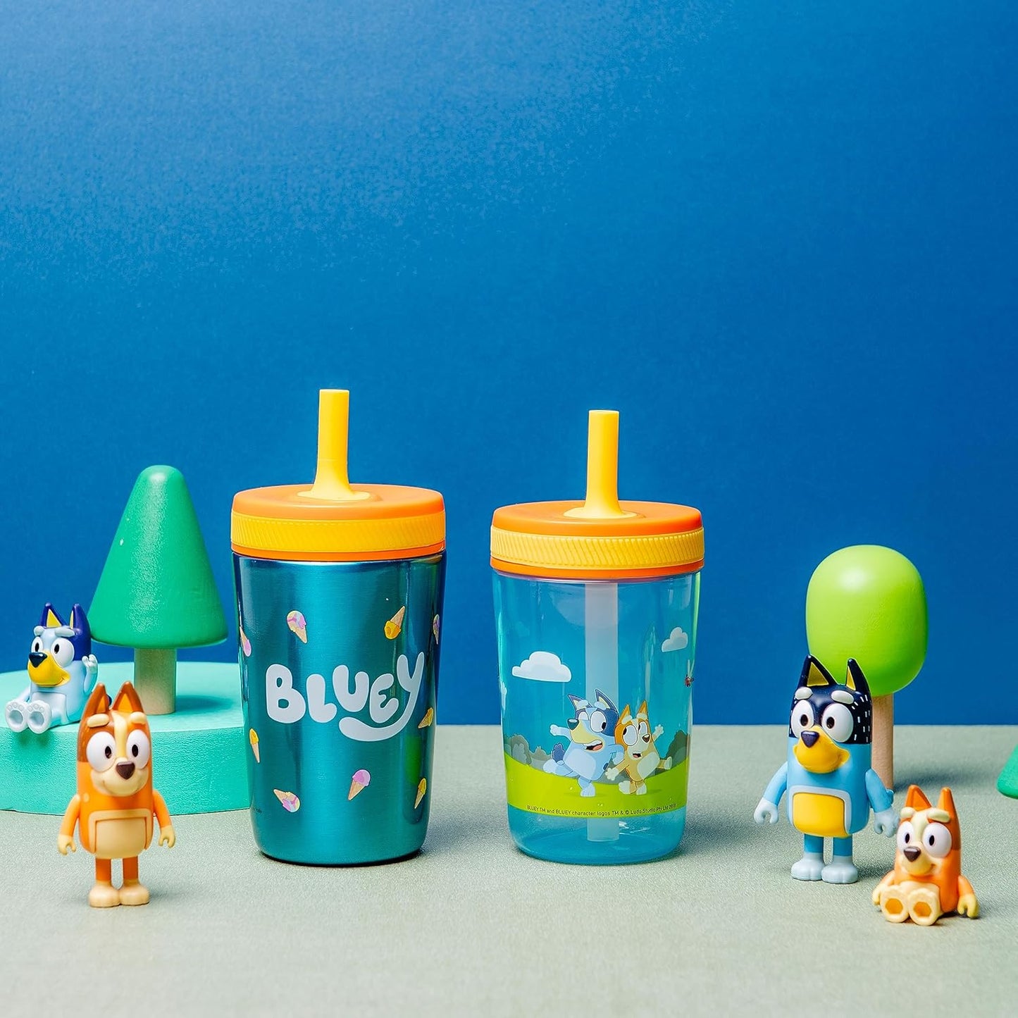 Zak Designs Bluey Kelso Tumbler Set, Leak-Proof Screw-On Lid with Straw, Bundle for Kids Includes Plastic and Stainless Steel Cups with Bonus Sipper, 3pc Set (Pack of 12)