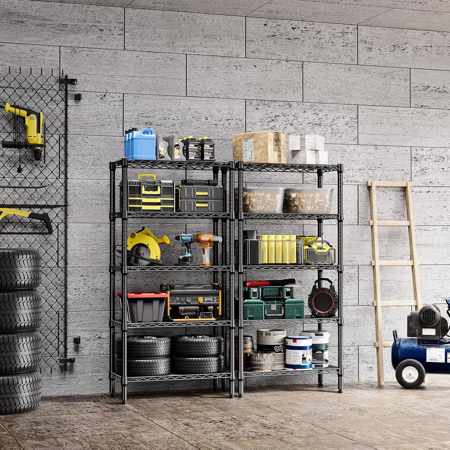 1250 lbs 5 Tier Shelf Metal Storage Shelves Wire Rack Closet Organizers for Garage Kitchen Bathroom Laundry Black 11.8" D x 29.5" W x 59.5" H