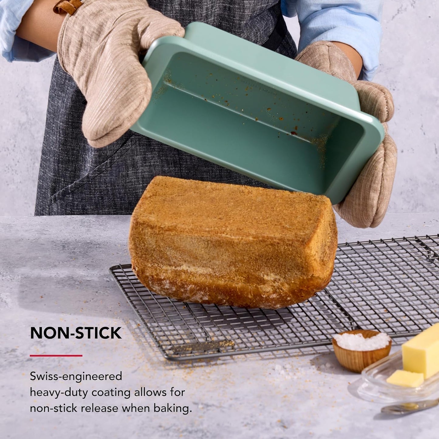 KitchenAid Nonstick Swiss Engineered Aluminized Steel Loaf Pan, Dishwasher Safe, 9 x 5 Inch, Cardamom